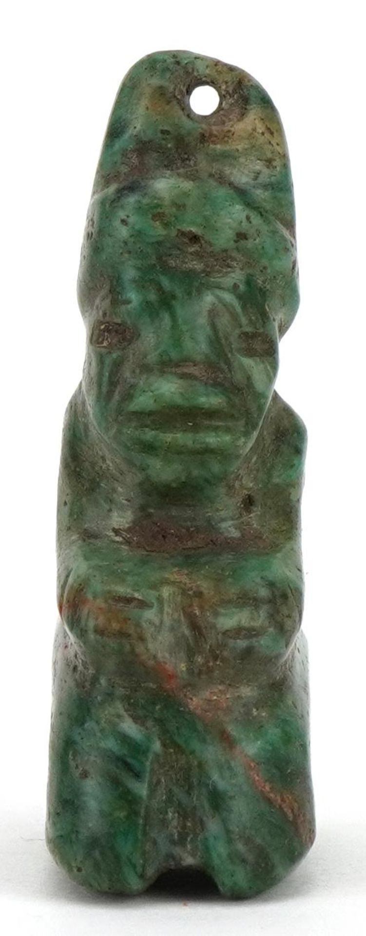 Tribal interest green hardstone figural pendant, probably Mayan or pre Columbian, 4.5cm high : For - Image 2 of 7