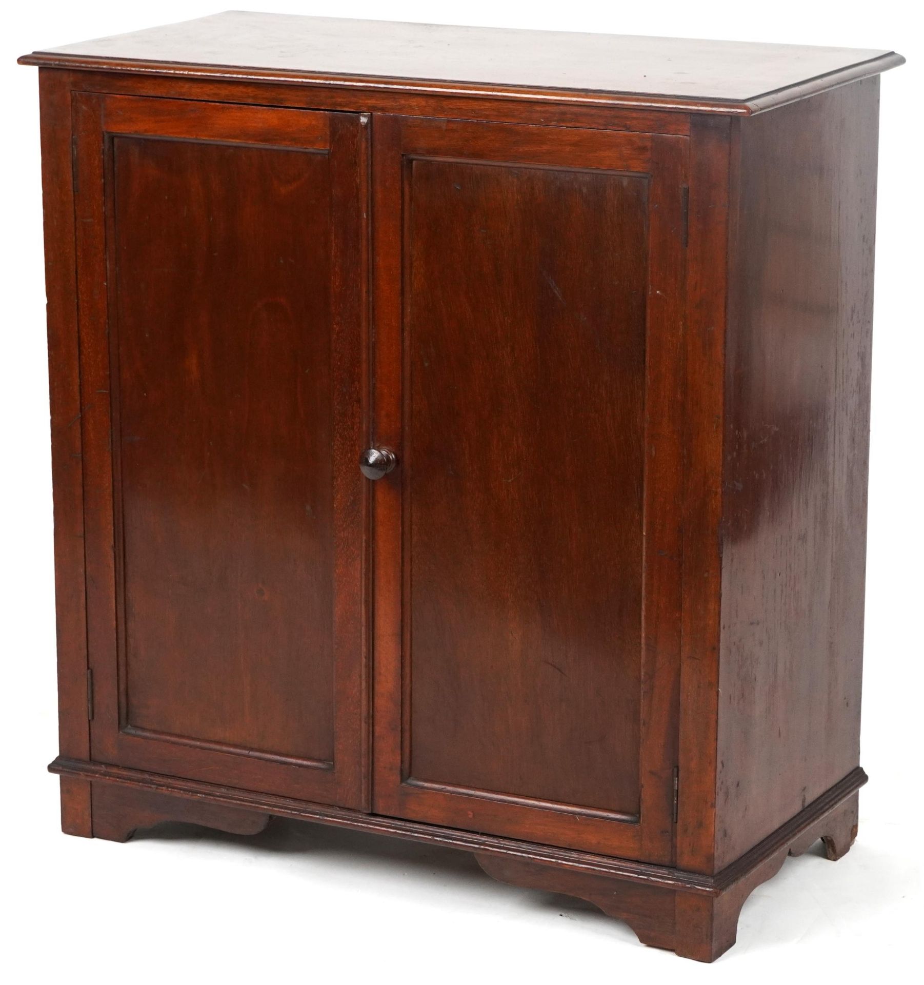 Aw-Lyn, mahogany two door cupboard enclosing three shelves, 78cm H x 75cm W x 36cm D : For further