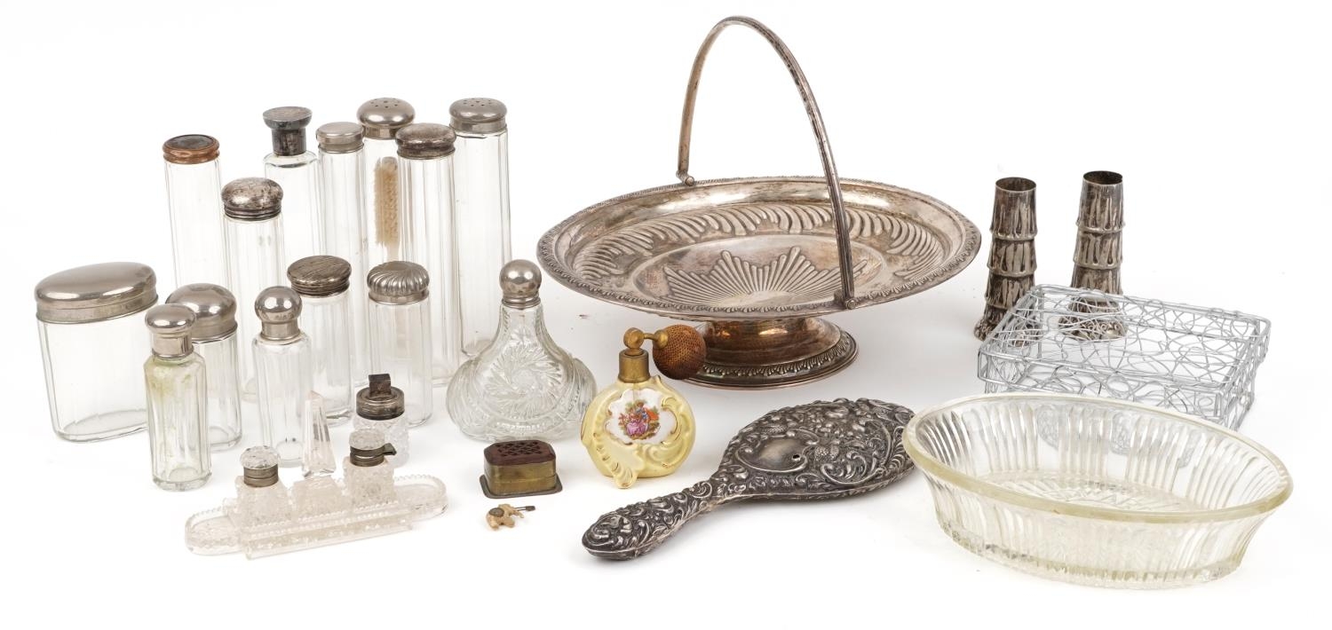 Edwardian and later silver, silver plate and sundry items including vanity jars, some with silver