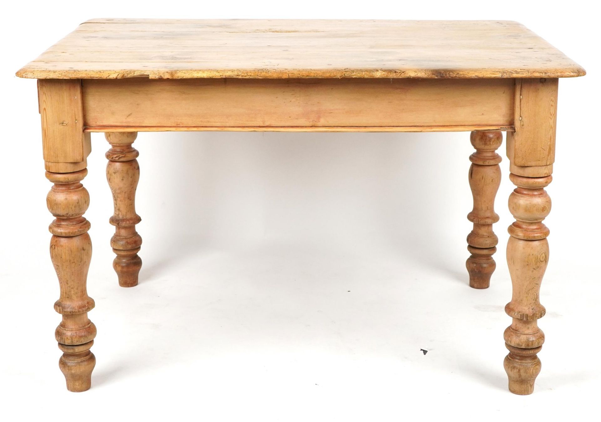 Victorian farmhouse washed pine dining table with end drawer, 75cm H x 121cm W x 88cm D : For - Image 4 of 5