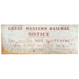 Vintage Great Western Railway Notice metal plaque, 25cm x 9.5cm : For further information on this