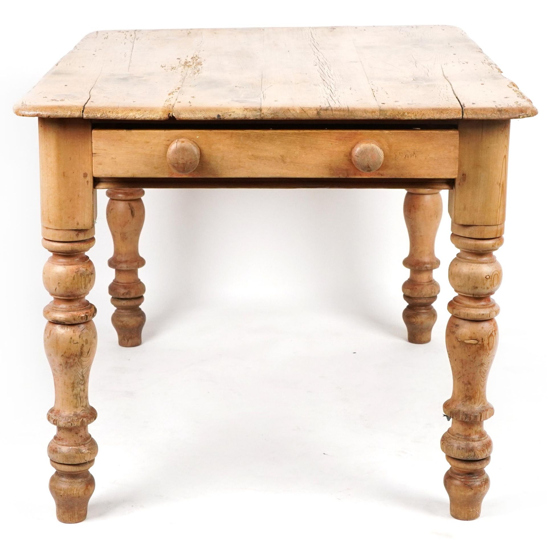 Victorian farmhouse washed pine dining table with end drawer, 75cm H x 121cm W x 88cm D : For - Image 5 of 5