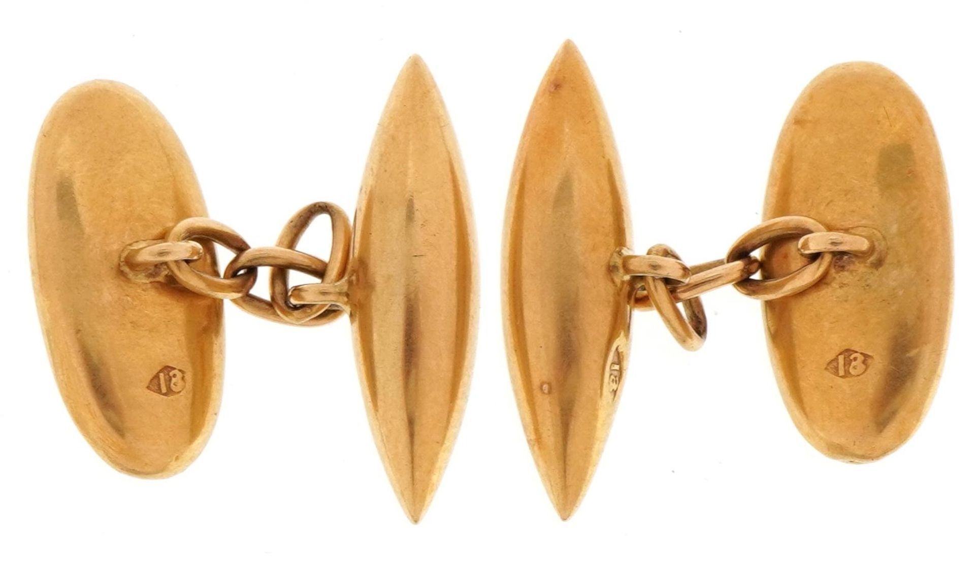 Pair of 18ct gold seed pearl cufflinks, 1.7cm wide, 5.2g : For further information on this lot - Image 2 of 4