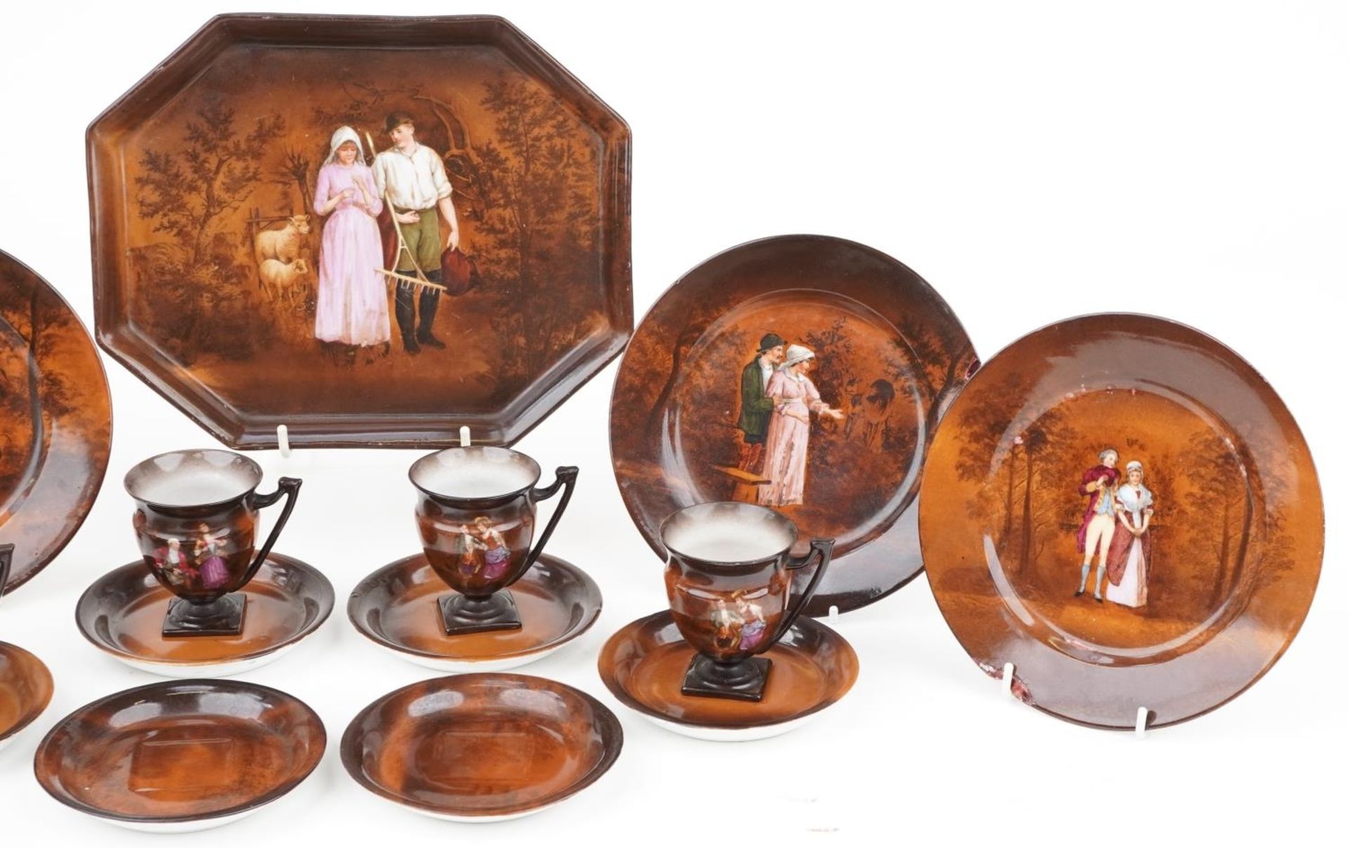 German Sylvia porcelain teaware including various plates and cups decorated with figures, the - Image 3 of 4