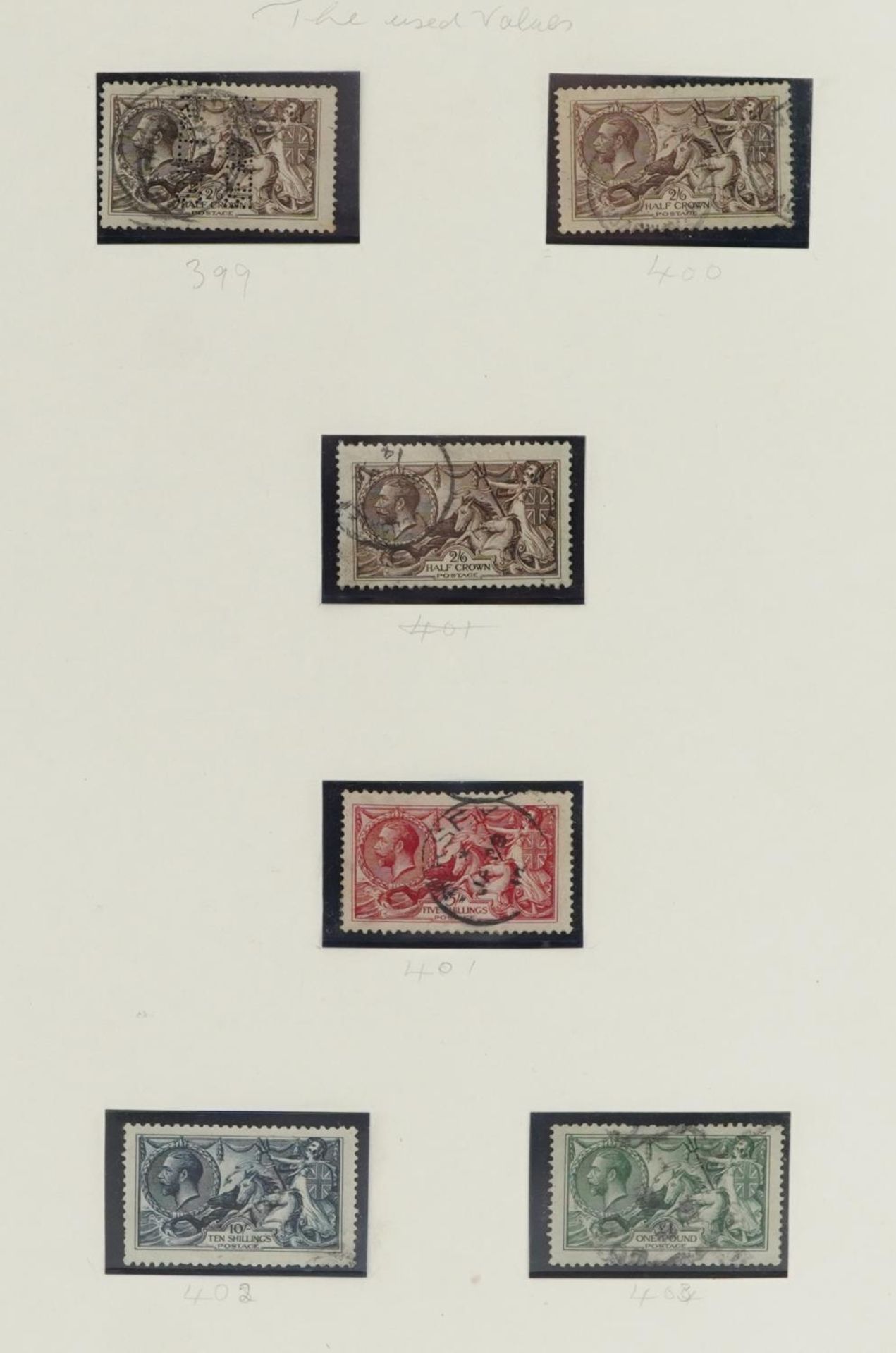Six 1913 Seahorse stamps up to one pound : For further information on this lot please visit