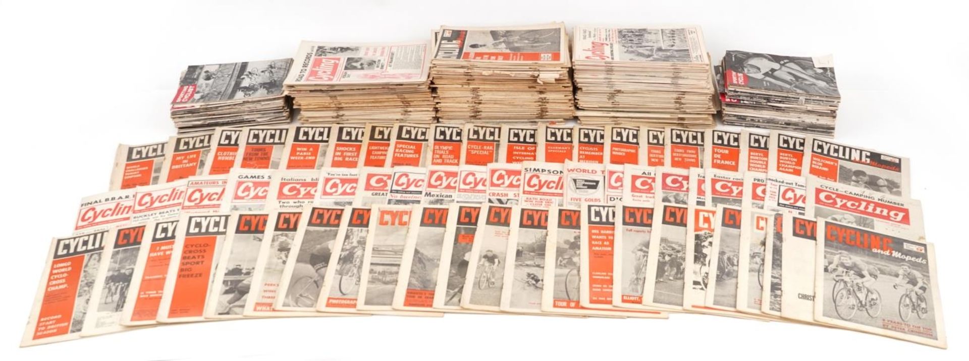 Large collection of vintage cycling interest magazines including Cycling & Mopeds, Cycling Journal