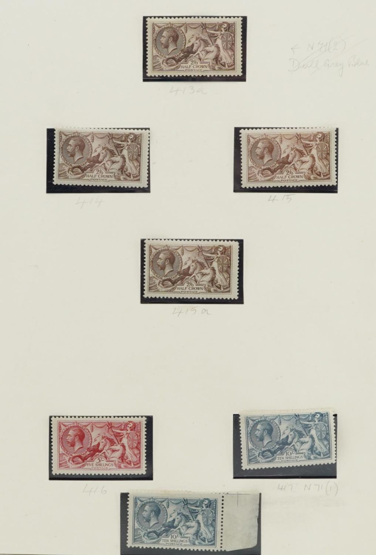 Seven 1918-1930 mint Seahorse stamps up to ten shillings : For further information on this lot