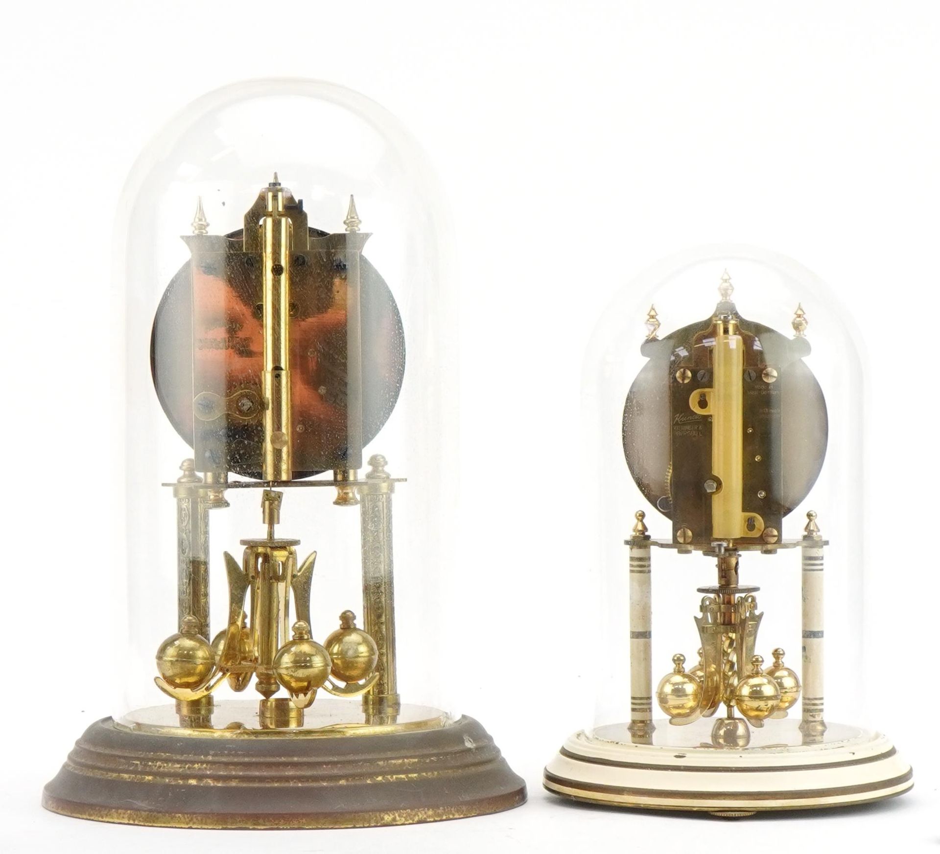 Two brass anniversary clocks housed under glass domes including a Kundo example, the largest 30cm - Image 2 of 7