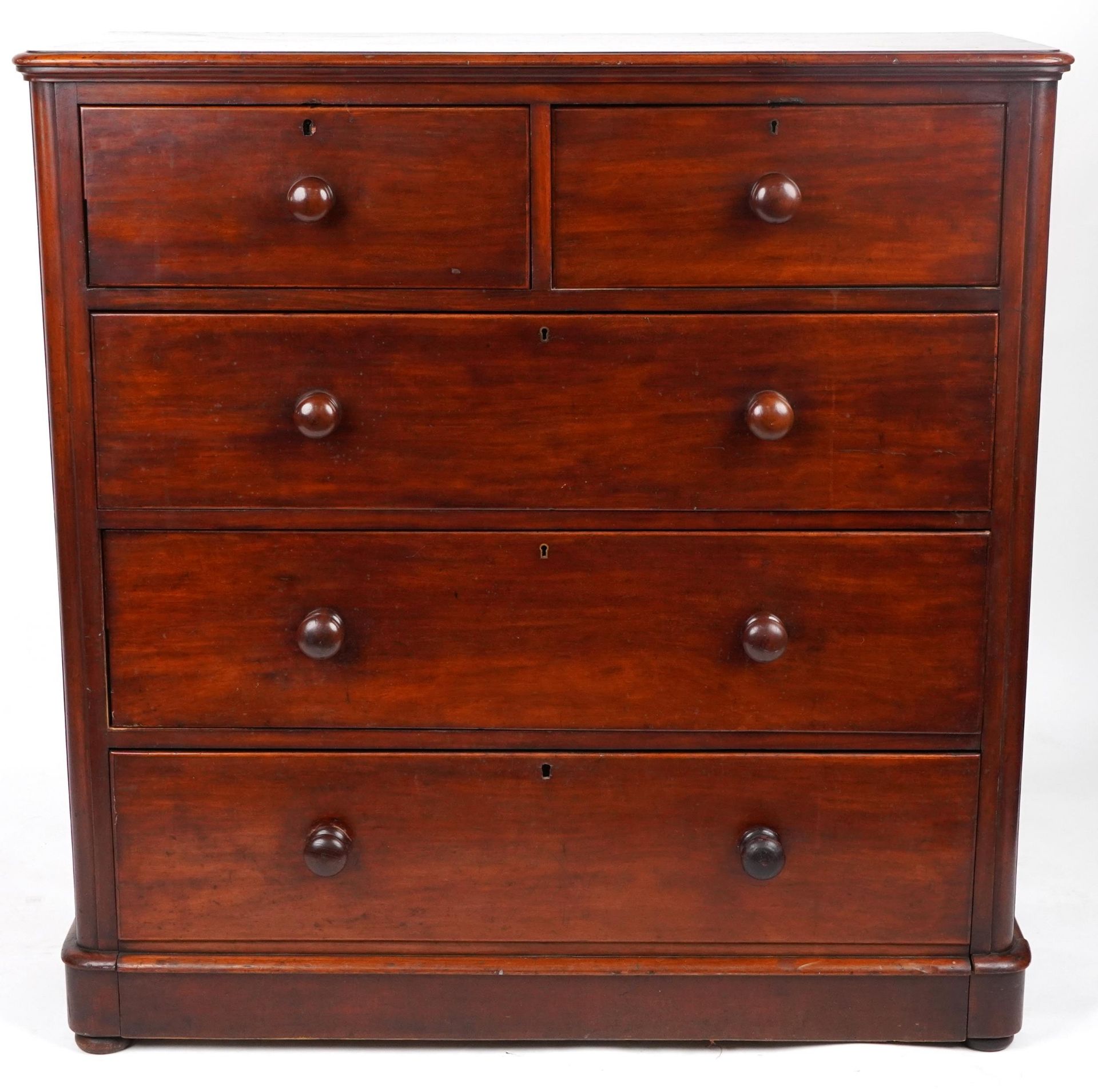 Victorian mahogany five drawer chest, 119cm H x 117.5cm W x 52cm D : For further information on this - Image 2 of 4