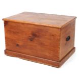 Large Victorian style waxed pine trunk with carrying handles, 60cm H x 95cm W x 62cm D : For further