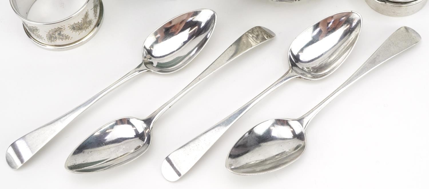 Georgian and later silver including set of four teaspoons and sauceboat embossed with flowers and - Image 3 of 5