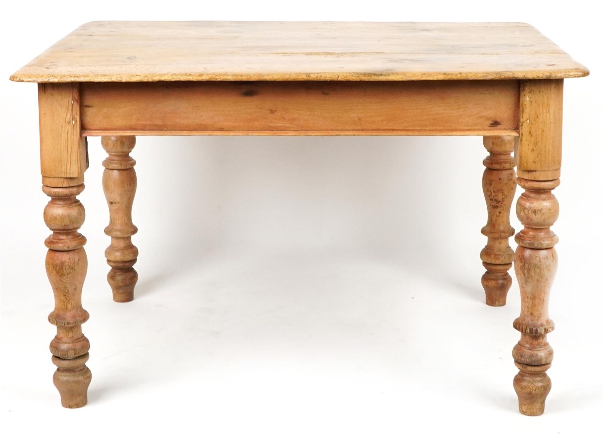 Victorian farmhouse washed pine dining table with end drawer, 75cm H x 121cm W x 88cm D : For - Image 2 of 5