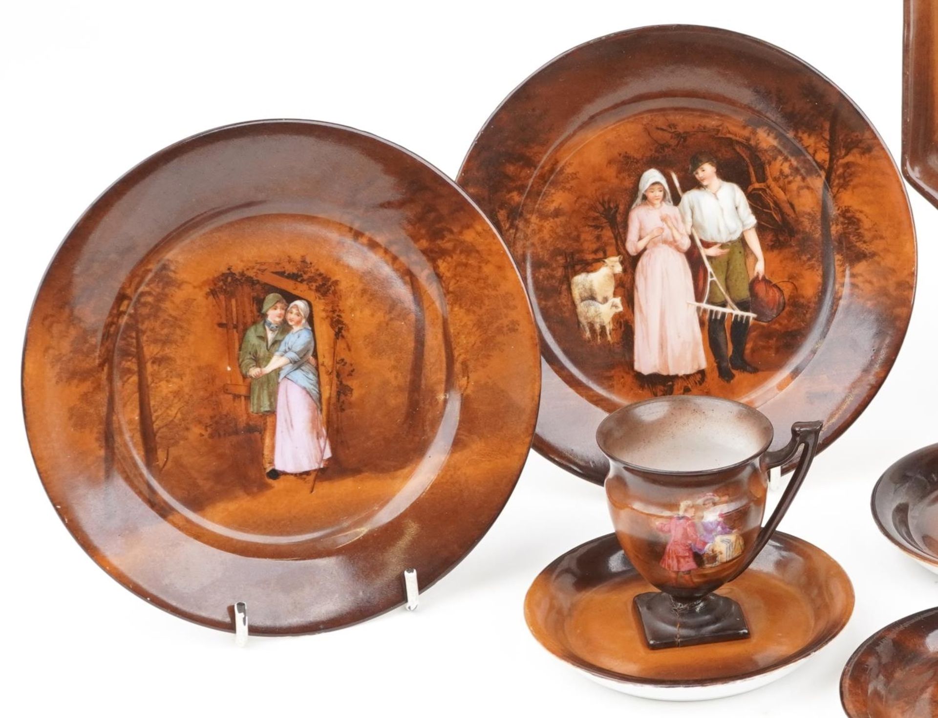 German Sylvia porcelain teaware including various plates and cups decorated with figures, the - Image 2 of 4