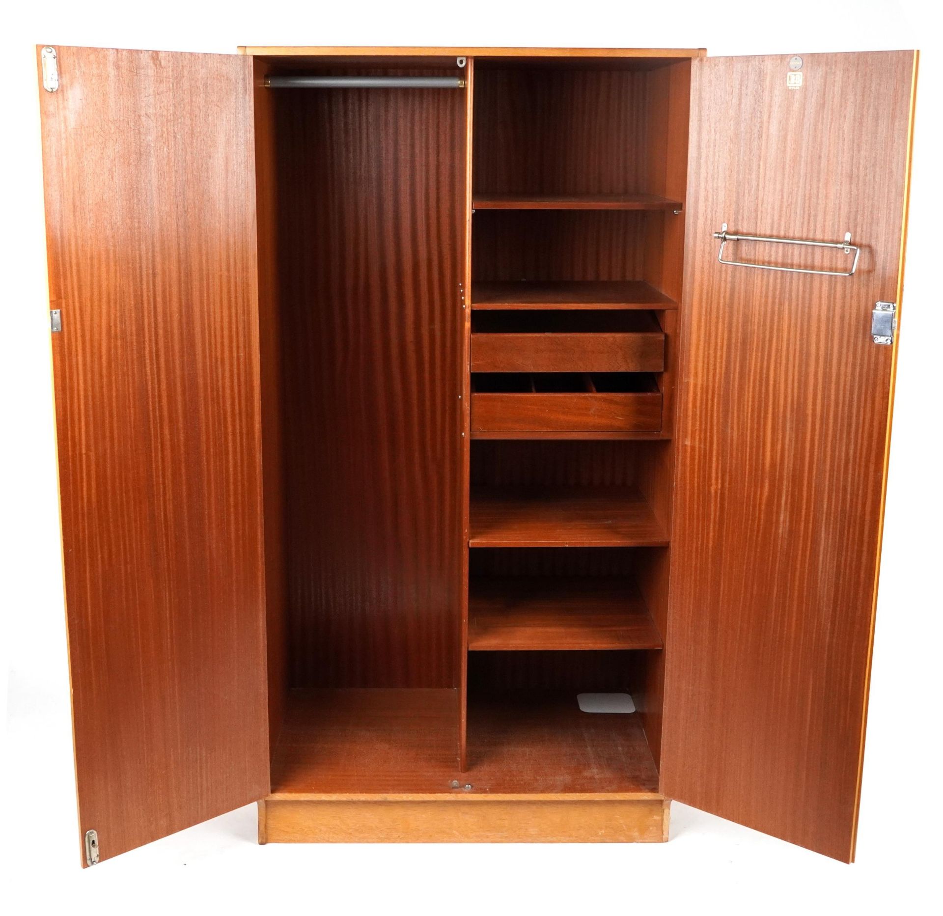 Mid century G Plan E Gomme teak two door wardrobe with fitted interior retailed by Grange, 171cm H x - Image 2 of 4