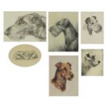 Six Terrier dog prints, some in colour, three mounted, framed and glazed, the largest 26.5cm x 18.