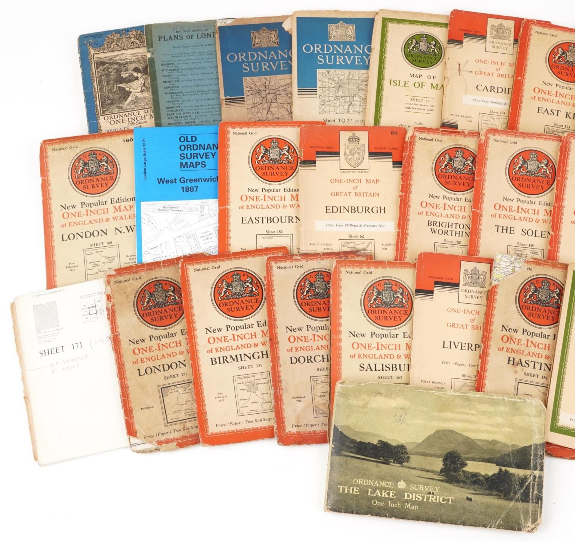 Collection of vintage linen backed Ordnance Survey maps including London and Isle of Man : For - Bild 2 aus 3