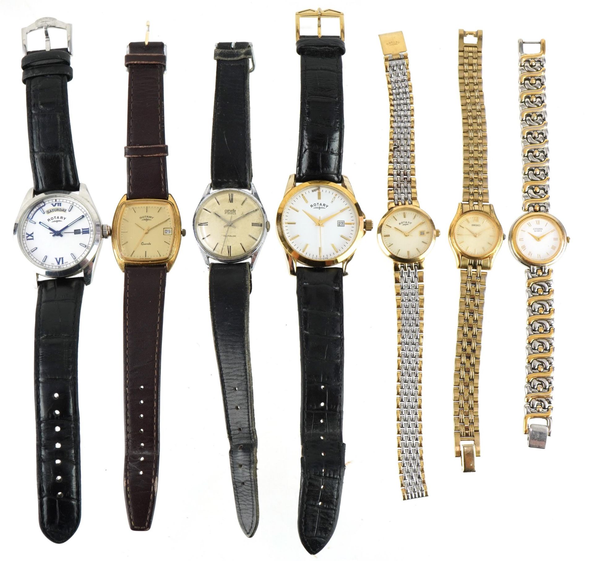 Seven vintage and later ladies and gentlemen's wristwatches including Seiko, Corvette, Rotary and - Image 2 of 4