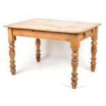 Victorian farmhouse washed pine dining table with end drawer, 75cm H x 121cm W x 88cm D : For