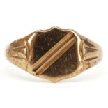 9ct gold shield shaped signet ring, size X, 4.2g : For further information on this lot please
