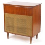 Mid century style Bush bow fronted radiogram, 76cm H x 68.5cm W x 40.5cm D : For further information