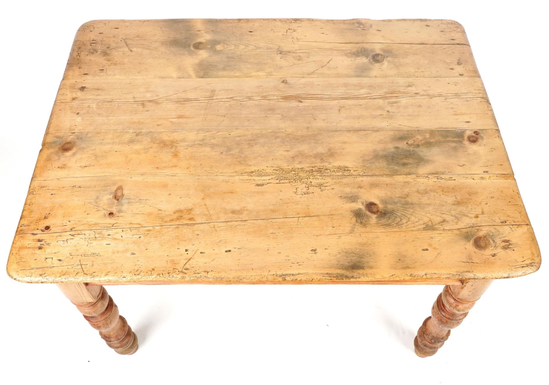 Victorian farmhouse washed pine dining table with end drawer, 75cm H x 121cm W x 88cm D : For - Bild 3 aus 5