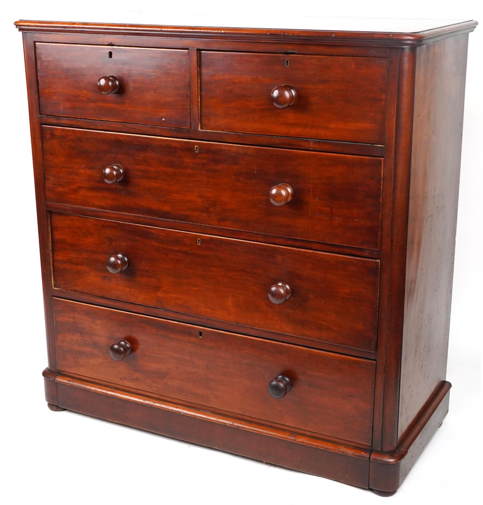 Victorian mahogany five drawer chest, 119cm H x 117.5cm W x 52cm D : For further information on this