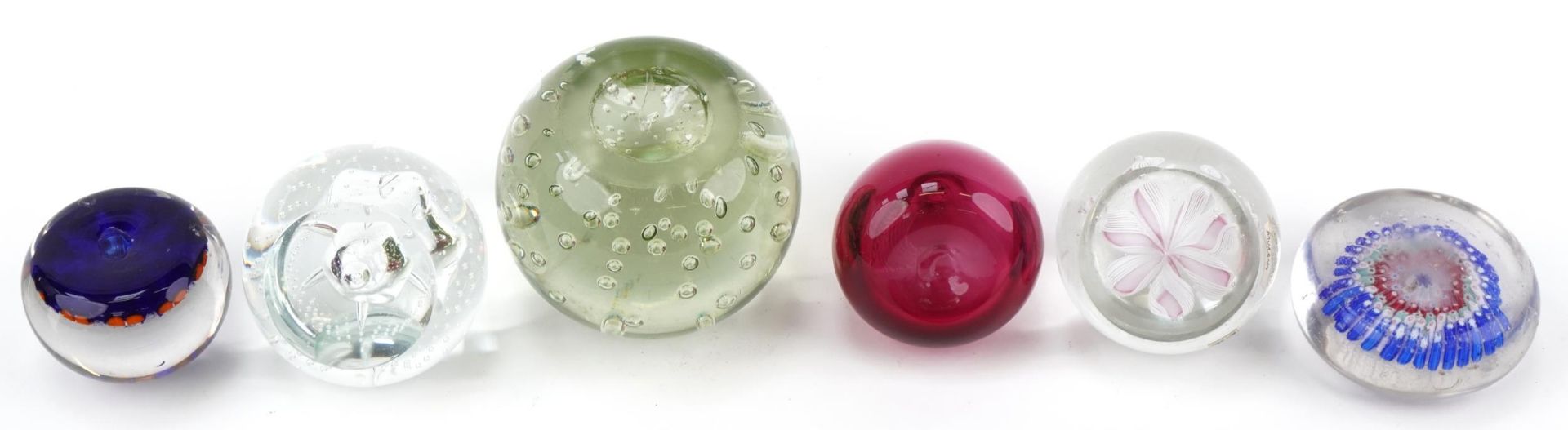 Six colourful glass paperweights including Fratelli Toso Murano flower, Jaffe Rose pear with box, - Image 3 of 4