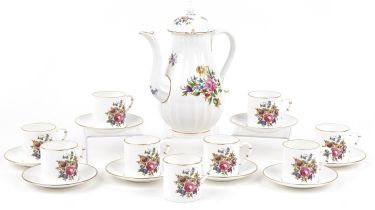Royal Worcester Roanoke eight place coffee service hand painted with flowers, the coffee pot 24cm