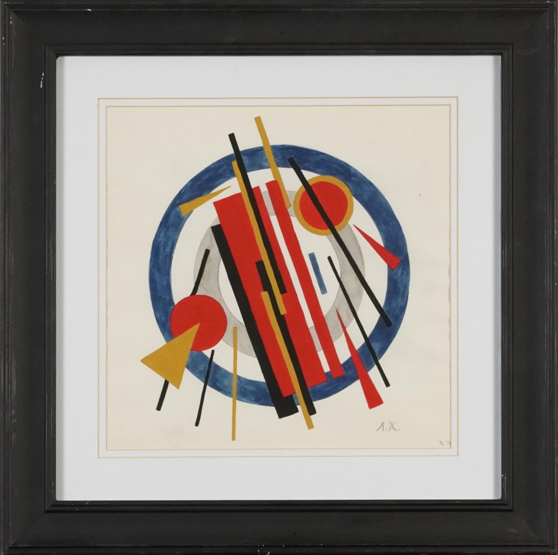 Abstract composition, Russian school watercolour bearing Cyrillic monogram, mounted, framed and - Image 2 of 5