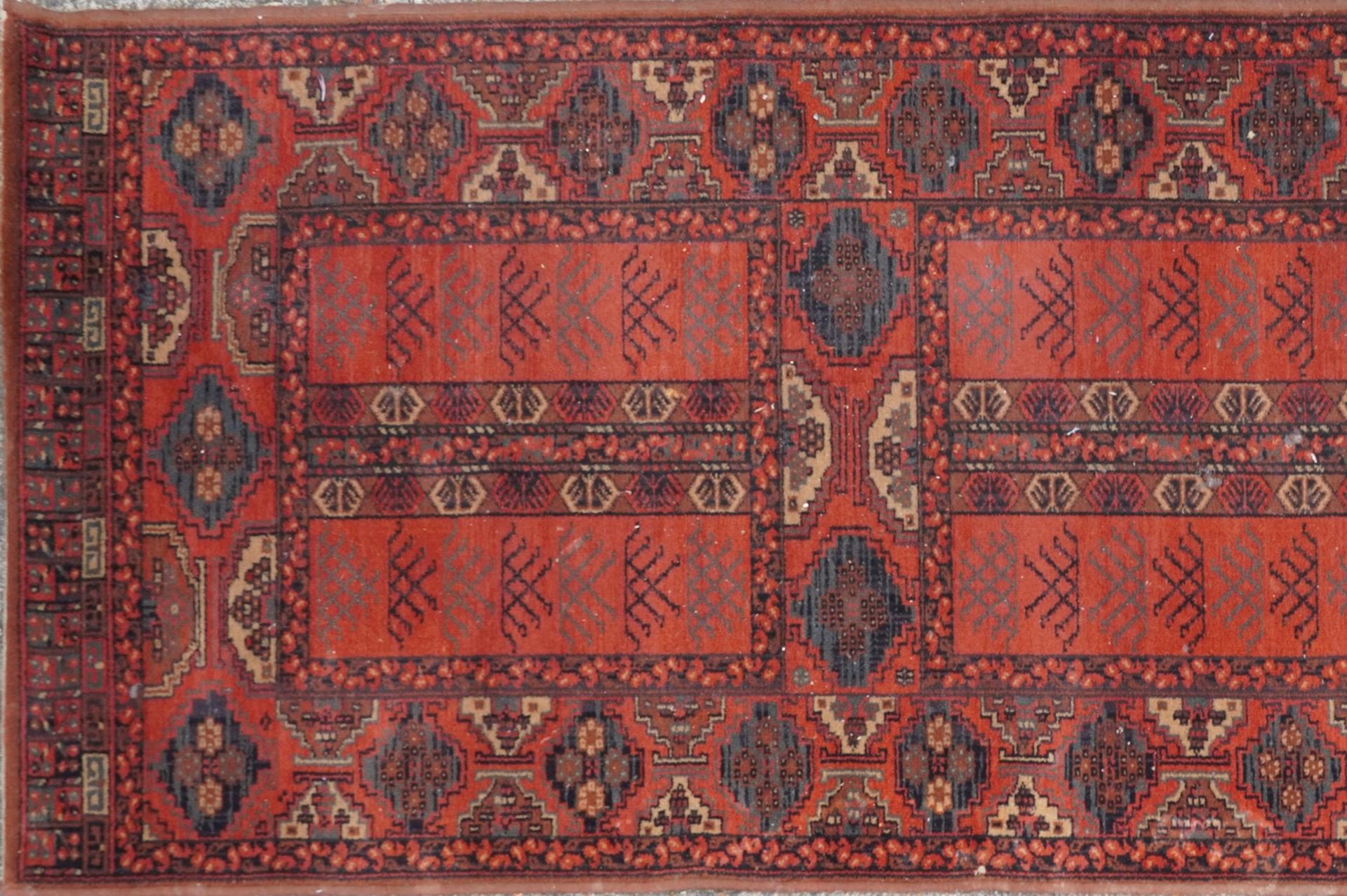 Persian red and blue ground carpet runner having an all over geometric design, 350cm x 90cm : For - Image 2 of 5