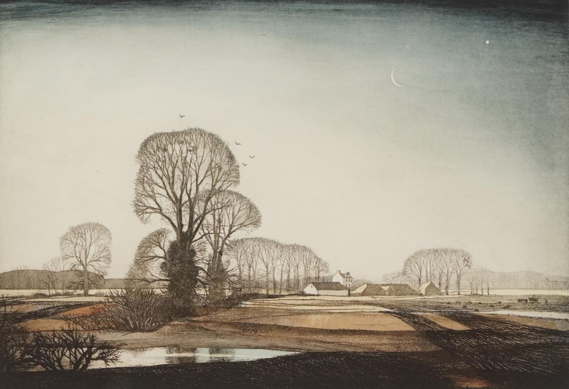 Rowland Hilder - Evening Star, pencil signed artist's proof etching in colour, Francis Iles label