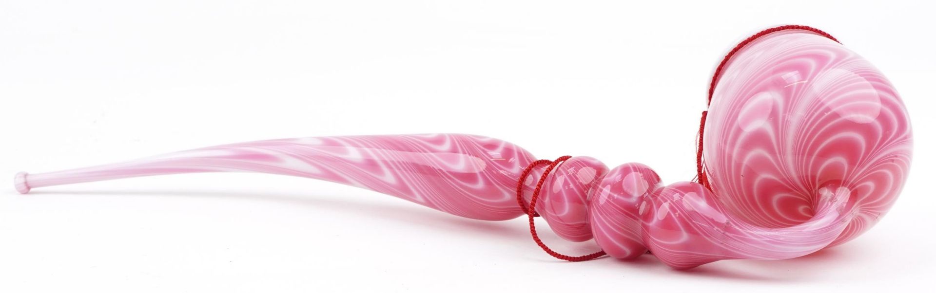 Large Murano glass smoking pipe with combed decoration, 46cm in length : For further information - Image 3 of 3