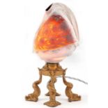 Very fine 19th century conch shell table lamp raised on an ormolu base with dolphin feet, the