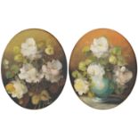 Still life flowers in vases, pair of Italian school oval oil on boards, one with Guarino's inscribed
