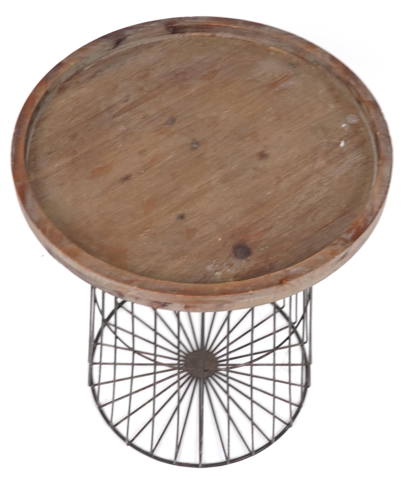 Menzies, industrial oak and caged gun metal side table, 58.5cm high x 52cm in diameter : For further - Bild 2 aus 3