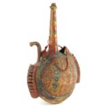 Antique Islamic hand painted vellum water flask, 36cm high : For further information on this lot