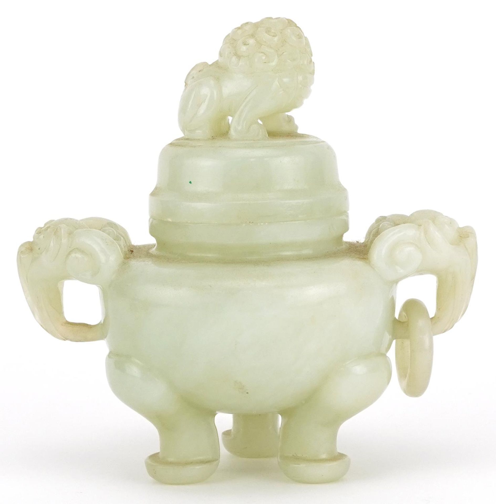 Chinese jadeite lidded tripod censer with handles, 11cm high : For further information on this lot - Bild 3 aus 6