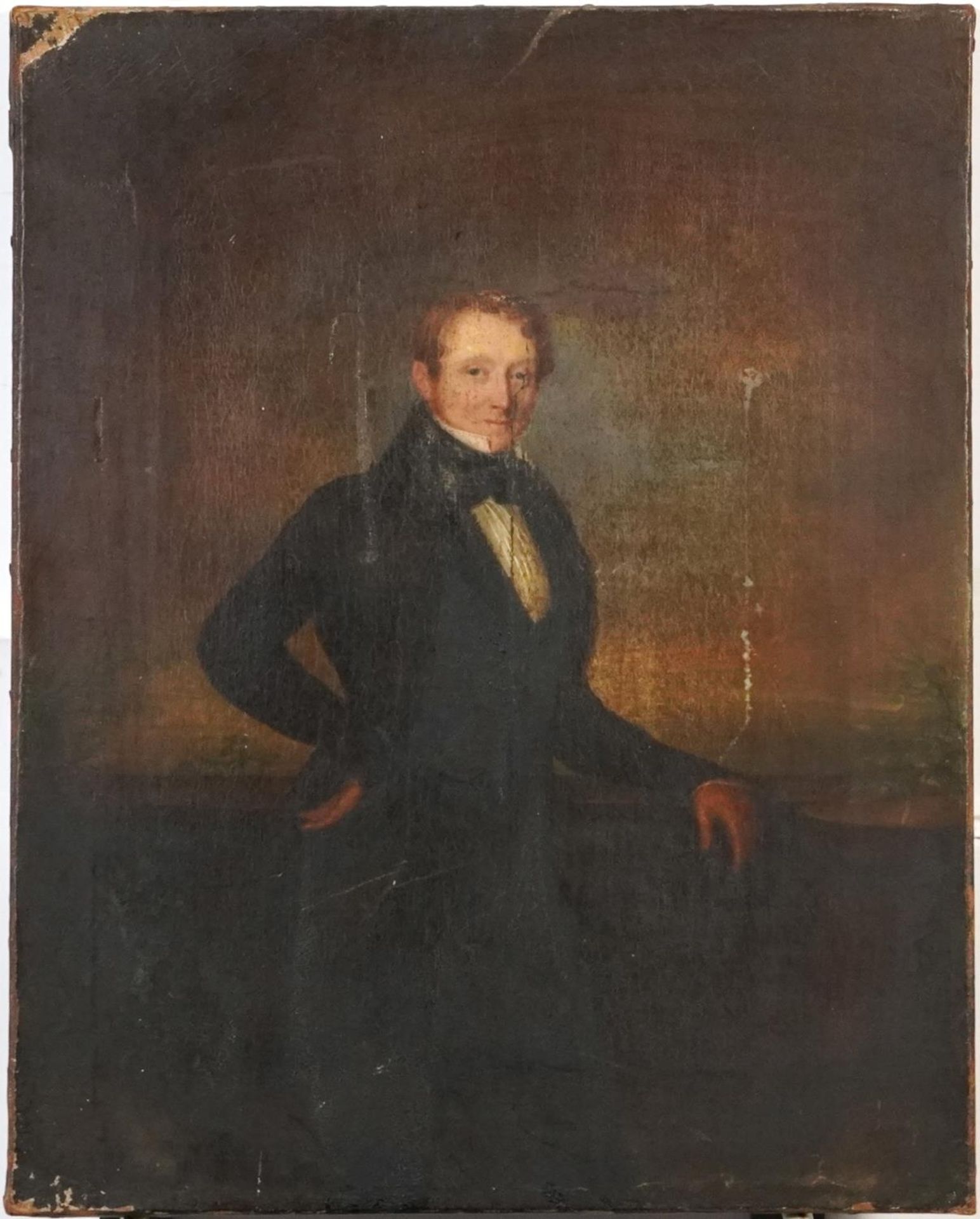 Full length portrait of a gentleman, early 19th century English school oil on canvas, unframed, 41cm - Image 2 of 3