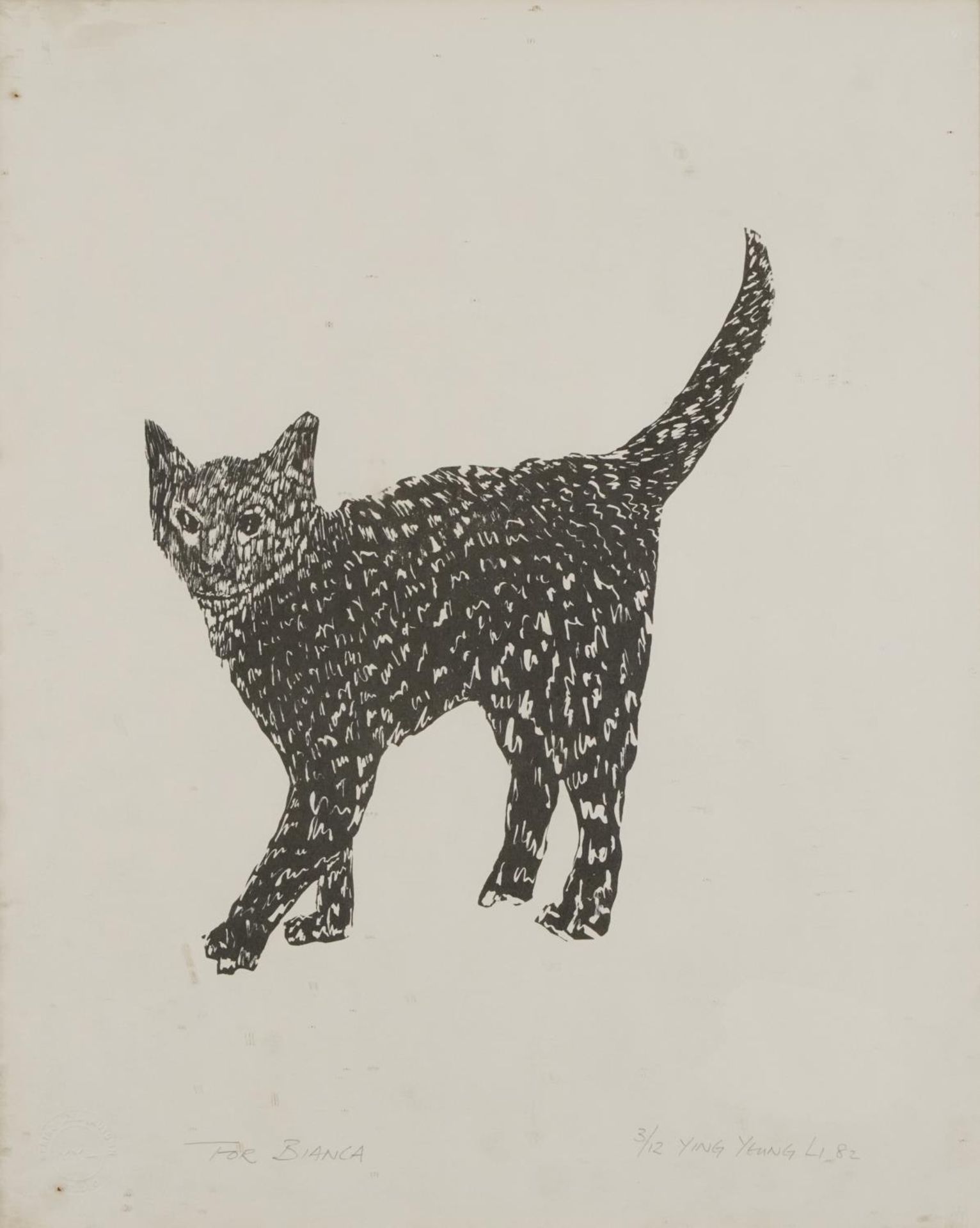 Ying Yeung Li 1982 - Cat, pencil signed print inscribed For Bianca, limited edition 3/12, Spring &