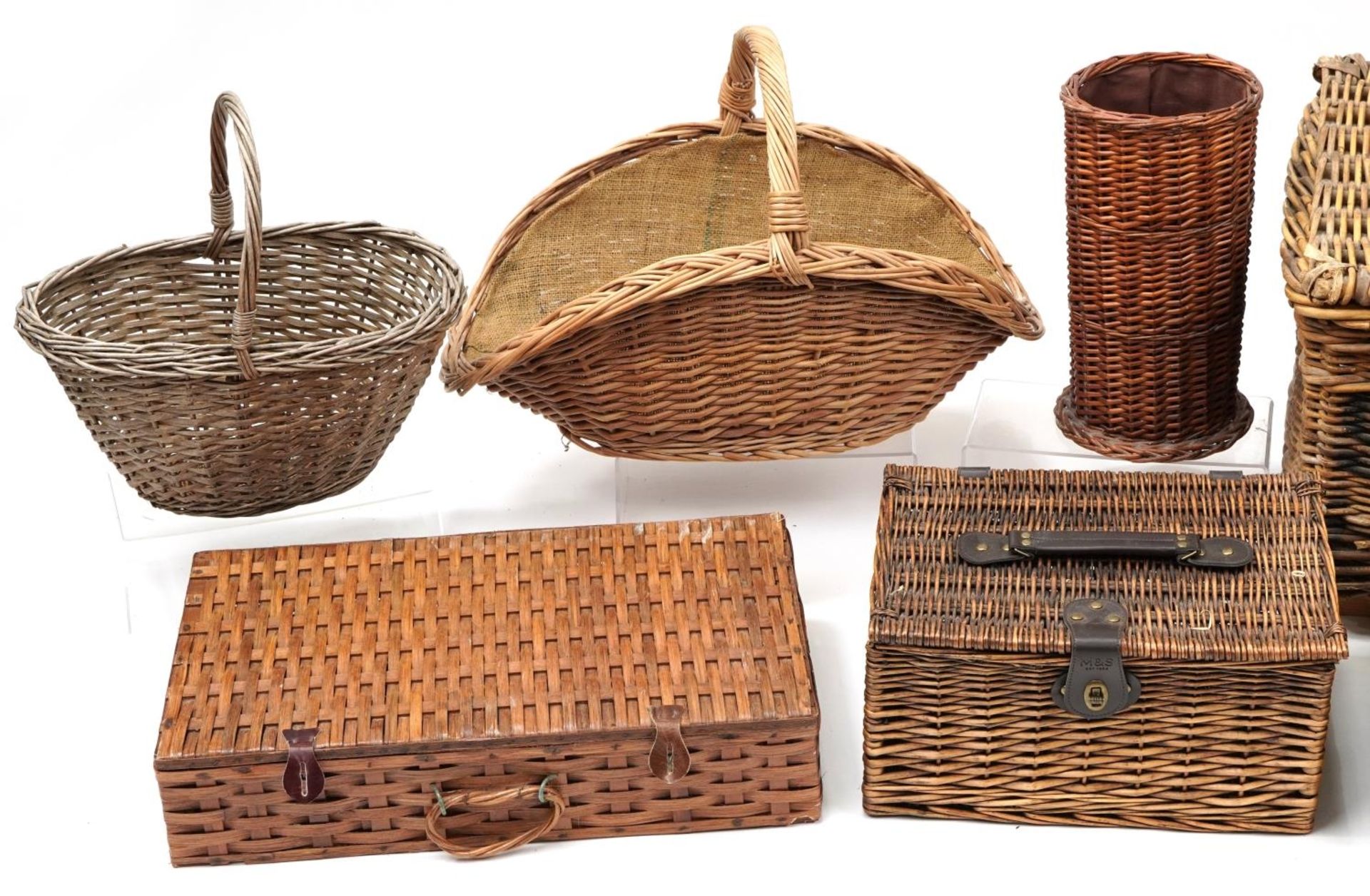 Six vintage wicker hampers, baskets and trugs, the largest 38cm H x 75cm W x 56cm D : For further - Image 2 of 4