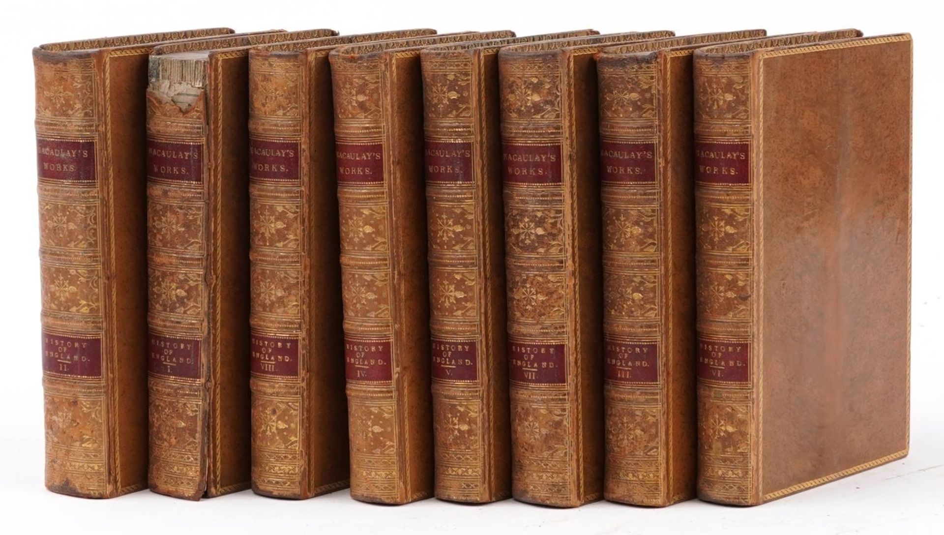 The History of England from the Ascension of James II, set of eight mid 19th century leather bound