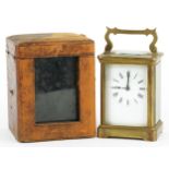 Richard & Co, 19th century French brass cased carriage clock with velvet lined leather travel case