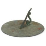 Antique verdigris patinated metal sundial, 20cm in diameter : For further information on this lot