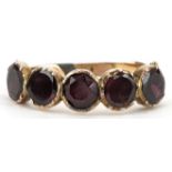 Antique unmarked gold Bohemian garnet five stone ring, size I, 1.1g : For further information on