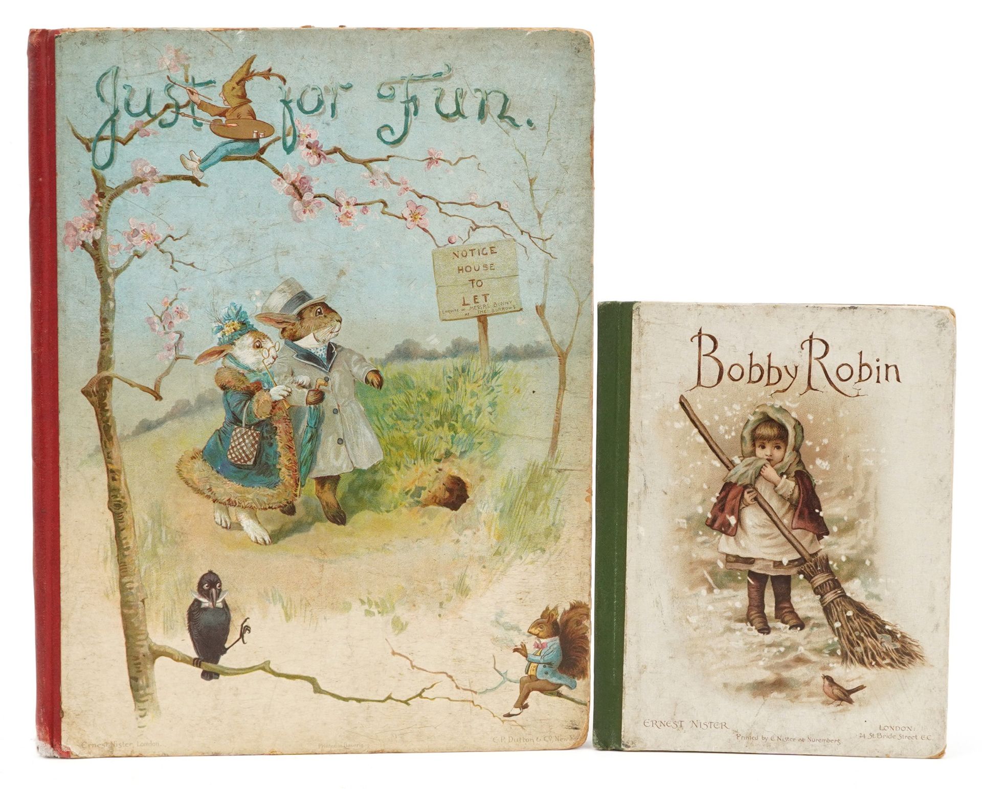 Children's books Bobby Robin and Just for Fun, published by Ernest Nister with coloured plates : For