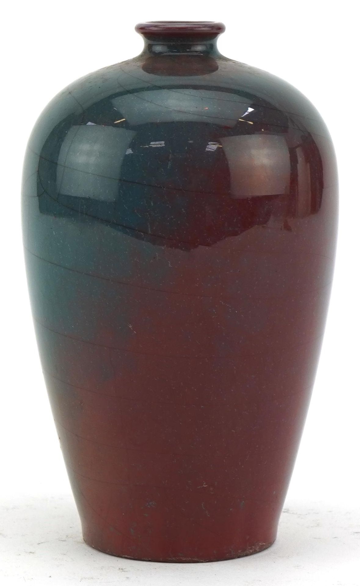Ashworth, Arts & Crafts pottery vase having a blue and red glaze, 12.5cm high : For further
