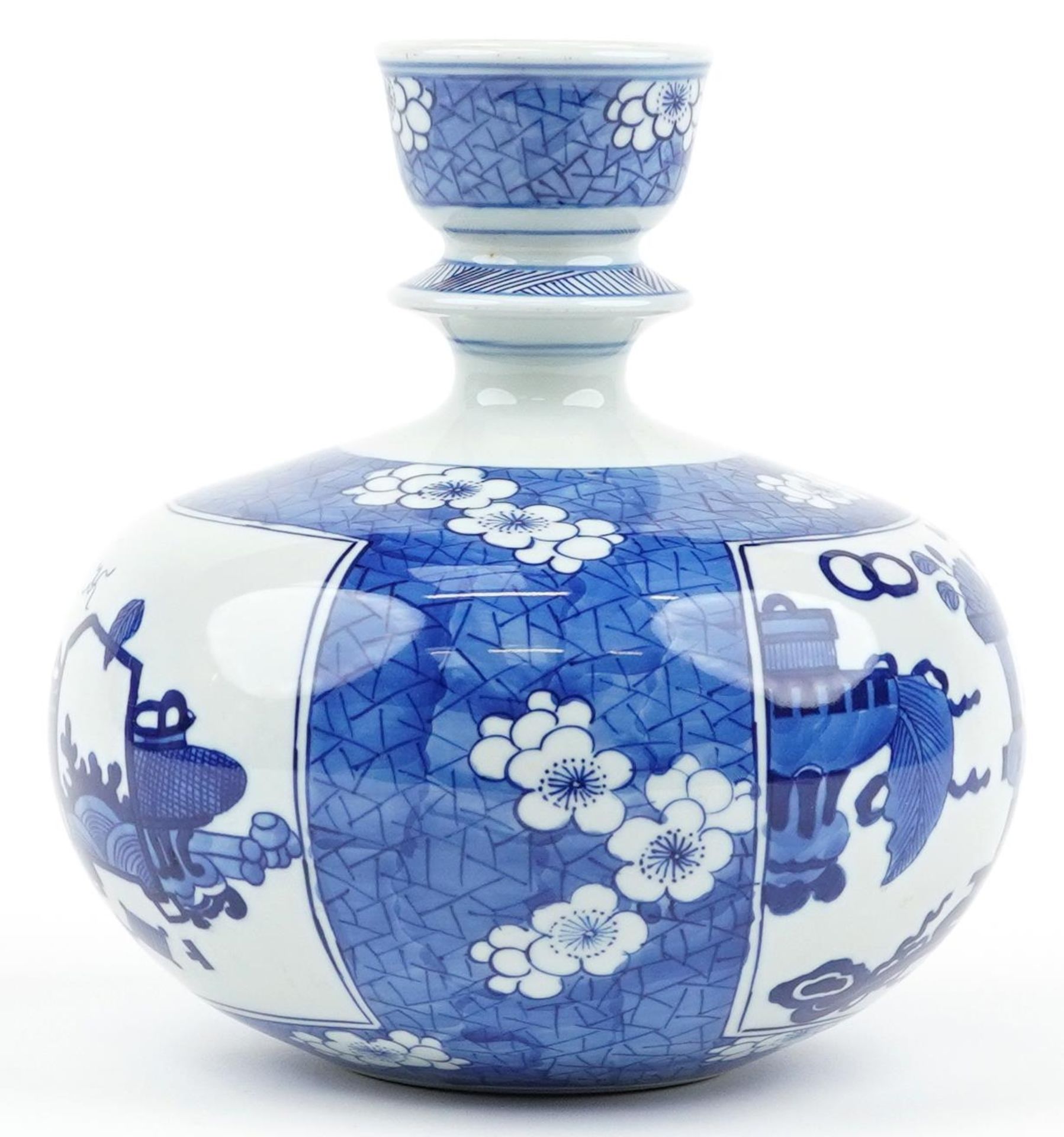 Chinese blue and white porcelain hookah base hand painted with panels of luck objects onto a - Image 2 of 6