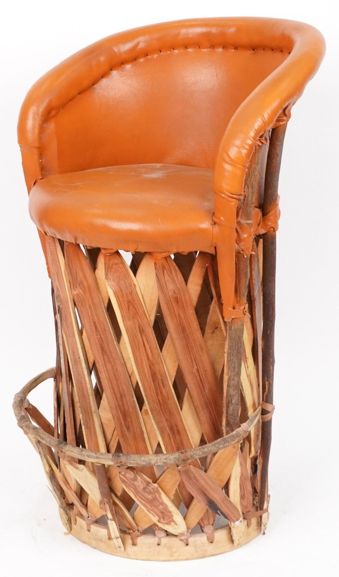 Equipale, Mexican mid century style pig skin and cedar strip bar stool, 107cm high : For further