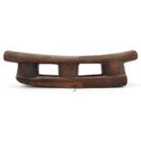 Large African tribal interest wooden headrest, 55cm in diameter : For further information on this