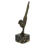 French Art Deco bronze and marble pheasant paperweight, paper label to the base, 17cm high : For